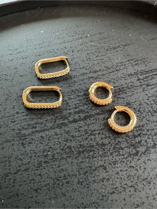 Jewelry - Set of 2 Gold Tone Pave Huggie Hoop Earrings